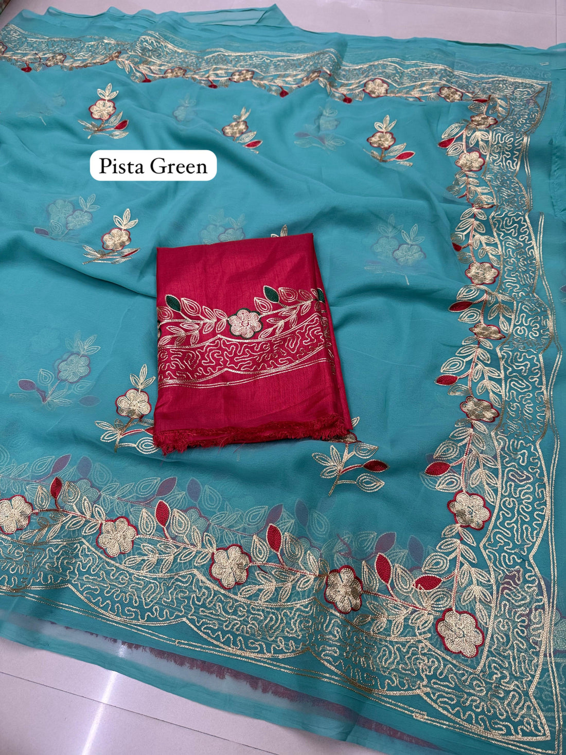 Rubain Rose Embroidered Saree Set