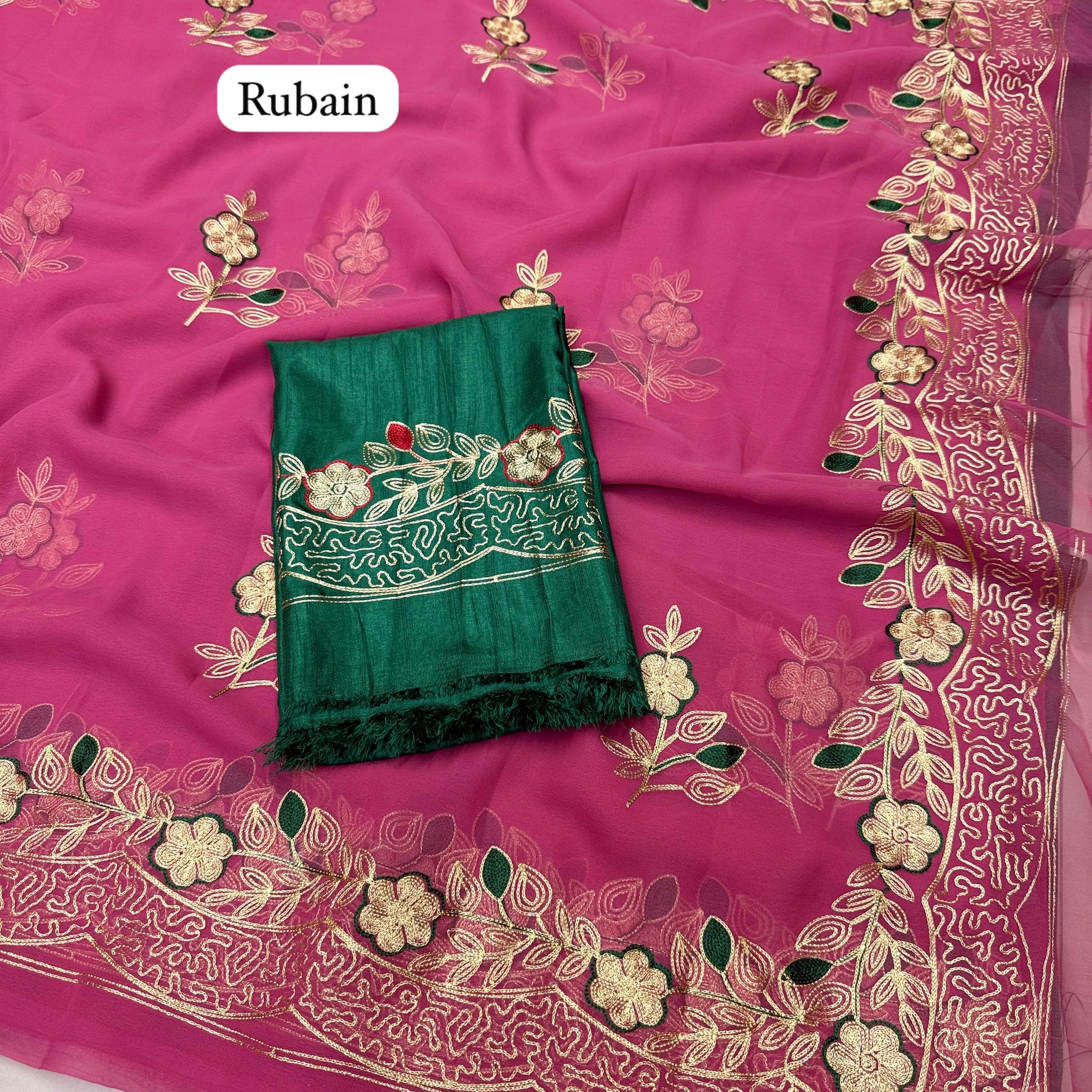 Rubain Rose Embroidered Saree Set