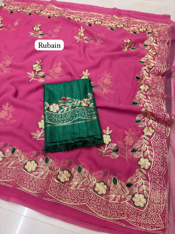Rubain Rose Embroidered Saree Set